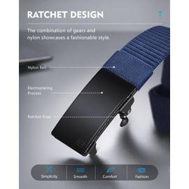 FAIRWIN Men's Ratchet Web Belt,1.25 inch Nylon Automatic Buckle,No Holes Invisible Belts for Men Jeans Pants
