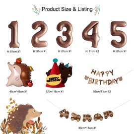 Qkie Birthday Decoration Set, Hedgehog Theme, 81cm Rose Gold Number Balloons, Happy Birthday Garland, Car Pattern Banner, Party Decoration (4 Years)