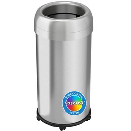iTouchless 16 Gallon Open Top Kitchen Trash Can Recycling Bin with Wheels and Double Odor Filters Round Commercial Stainless Steel 60 Liter Trashcan for Home Office Work Bedroom Livingroom Garage