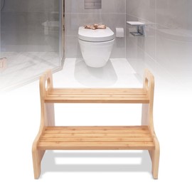 Bed Steps,Bamboo Two-Story Stairs, Portable Step Stool,Potty Training