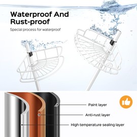 HAMITOR Corner Shower Caddy Tension Pole: Rustproof Bathroom Organizer Shelves for Bathtub Shampoo Accessories Storage Holder - 47-121 Inch Adjust - White