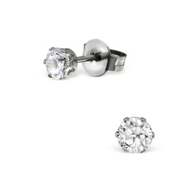Hypo-Allergenic Surgical Stainless Steel Stud Earrings by Kate Benson - 3mm AAA CZ Crystals