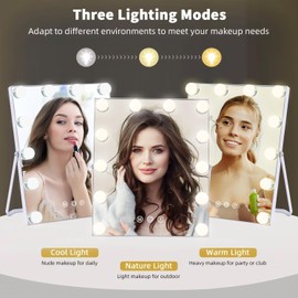 ZBOCAI Lighted Makeup Mirror, Hollywood Vanity Mirror with Lights, Makeup Mirror with Lights for Desk, 3 Color Modes and 9 Dimmable Bulbs, Smart Touch Control