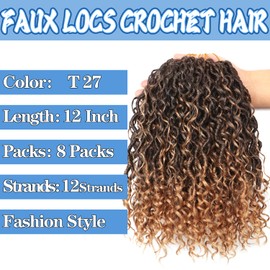 Faux Locs Crochet Hair Extensions Soft Locs Crochet Braids Hair Extensions for Braiding Hair Goddess Braids Extensions Hair Butterfly Locs (#T27, 12Inch (Pack of 8))