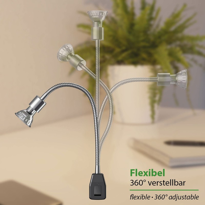 ledscom.de LESCH Socket Lamp Gooseneck Switch Chrome / Black +