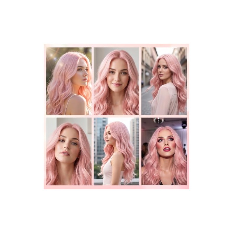 24 In Long Light Pink Wavy Wig for Women
