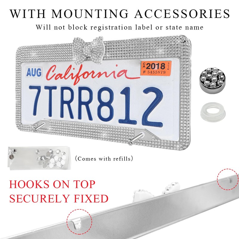 DXNQ 2 PCS Bling License Plate Frame, Handcrafted Rhinestone License