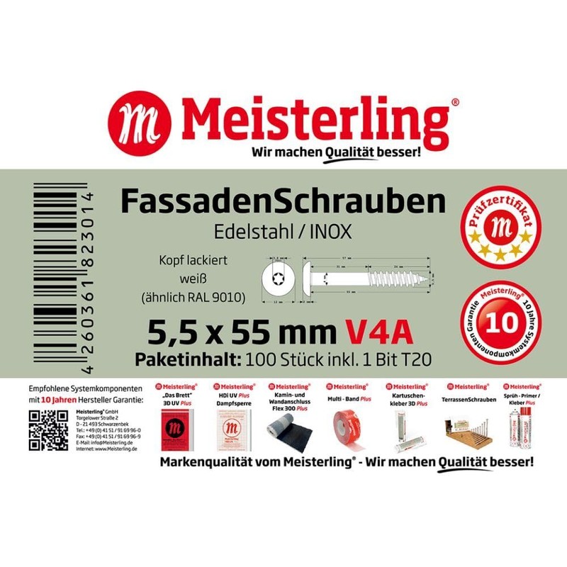 100 x MEISTERLING® Facade Screws INOX V4A 5.5 x 55