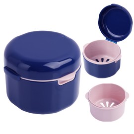 Annlpoy gebissdose zahnprothesendose mit Sieb, Tragbare Prothesendose Abdeckung, zahnschiene box, Unsichtbare Zahnspangen Aufbewahrungsbox, Blau, für Zahnspangen, Prothesen und Mundpflegegeräte