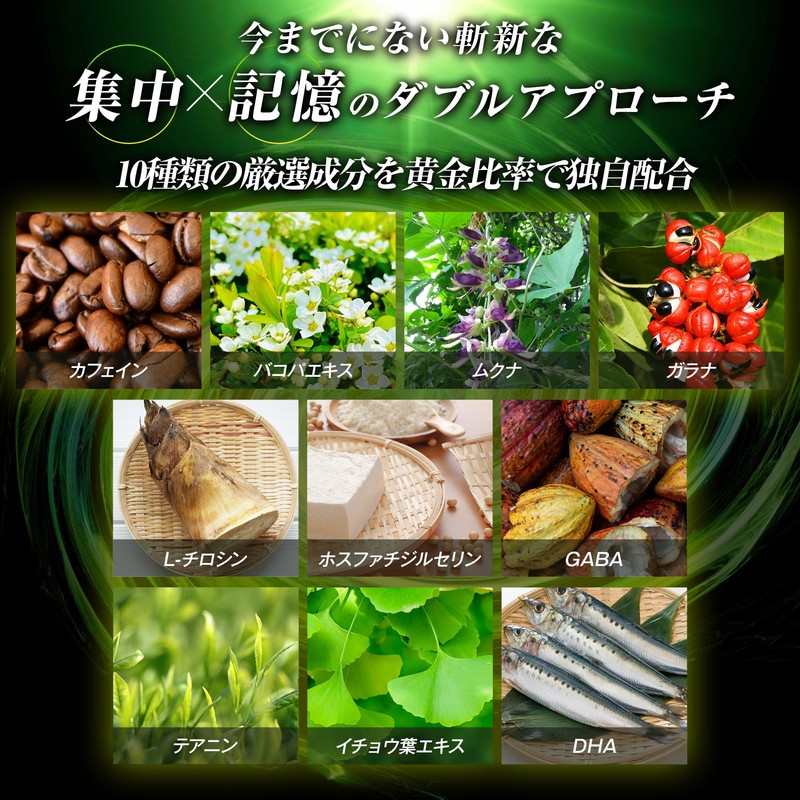 【医師監修】ゾーンスイッチ 記憶力 集中力 バコパエキス ムクナ カフェイン イチョウ葉エキス DHA ガラナ テアニン