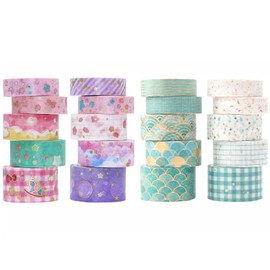 Washi Tape Set, 20 rollos de cinta adhesiva decorativa con estampado dorado para manualidades, diarios, agendas, álbumes de recortes, tarjetas y envoltorios (Style 1)