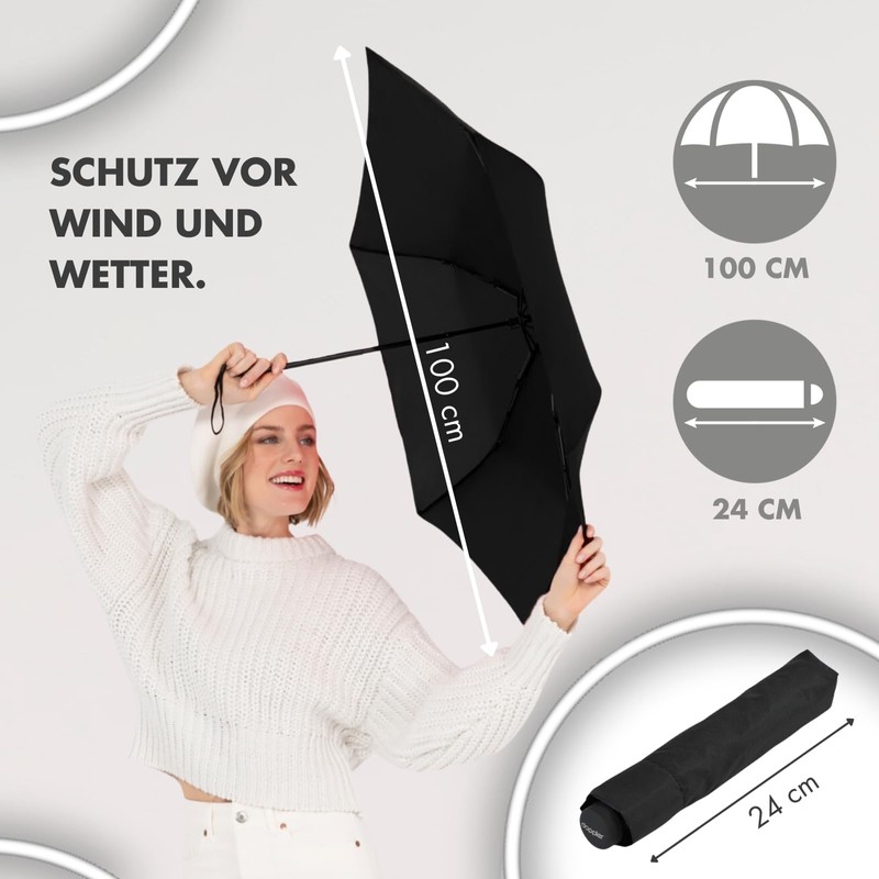 Doppler Pocket Umbrella Zero Large, Simply Black, Modern/Minimalist