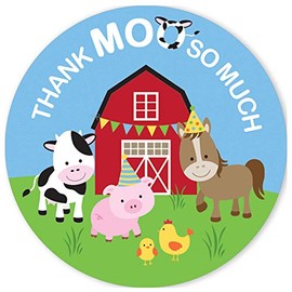 Barnyard Thank You Moo So Much Stickers - 1.75 in - 40 Labels