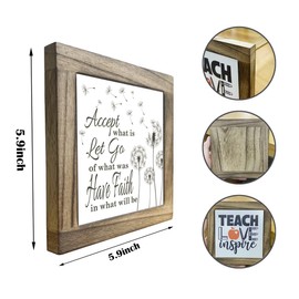 Inspirational Wood Sign, Box Wood Plaques Desk Décor, Table Art Signs, Faith Sign, Farmhouse Home Decor, Encouragement Gifts for Friends Women Bestie, Accept What Is Let Go of What Was Sign