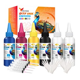 Yitentek No Sediment DTF Ink for Epson ET-8550, ET-2850, L1800, R1390, I3200, XP600, XP-15000, DX5 DX7, TX800, L800, 1430, P400, DTF Transfer Ink Conversion Kit for All DTF Printers (100ml x 6, 2Wh+CMYK)