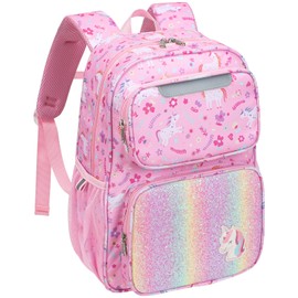 Bagseri Children's Backpack Girls 15L, Lightweight School Backpack for Preschool & 1st 2nd Grade, Backpack with Chest Strap & Insulated Compartment, Suitable for DIN A4 File Folder, Reflective, Pink Unicorn