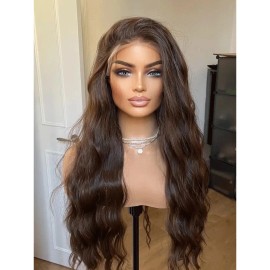 MISSWEN Synthetic Hair Heat Resistant Long Wavy Lace Front Wigs Light brown