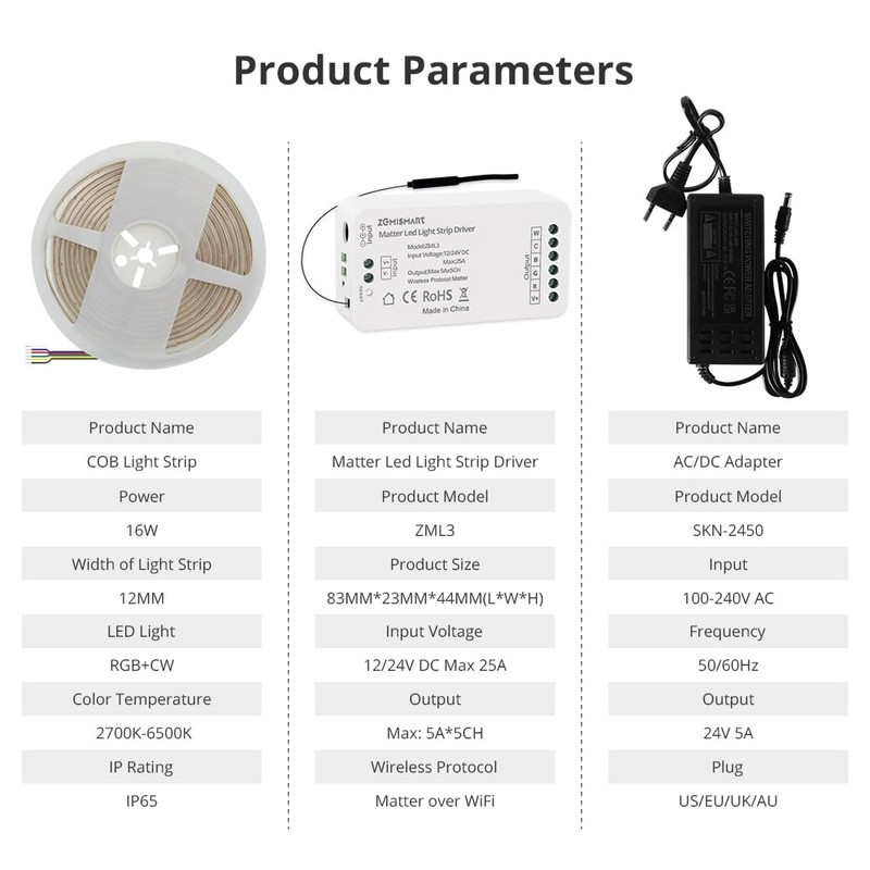BENEXMART Matter WiFi COB LED Strip Lights, RGBCW Smart Light