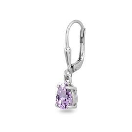 Sterling Silver Amethyst 7x5mm Pear-Cut Teardrop Drop Dangle Leverback Earrings for Women Teens