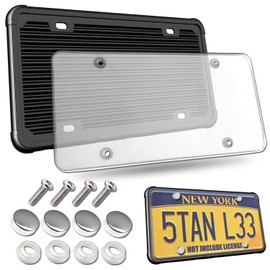 Aootf License Plate Protector-Clear Novelty Plate Cover with Silicone License Plate Frame for Car Tag, Unbreakable Cover to Protect Front or Back License Plate with Screws,Caps