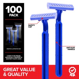 Bulk Disposable Razors (100 Count), Twin Blade Razors for Men and Women, Individually Wrapped Shaving Razor for Tattoo Equipment, Travel, Care Packs, BnB toiletries, and More, Mens Disposable Razors
