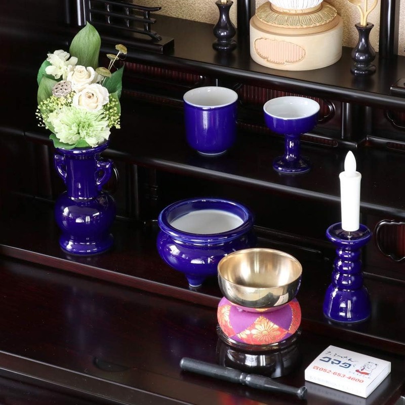 Buddhist Altar Set Lapis Lazuli Color Solid Ruri Ceramic 5-Piece