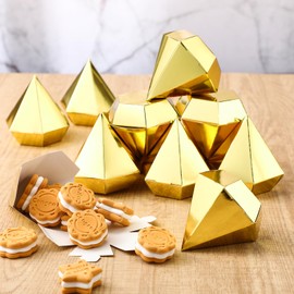 Gilprop 24 Pcs Candy Favor Boxes Diamond Shape Sweet Candy Boxes Metallic Gold Box Wedding Party Favor Box for Guest Gift Box for Wedding, Engagement, Birthday, Graduation, Baby Shower