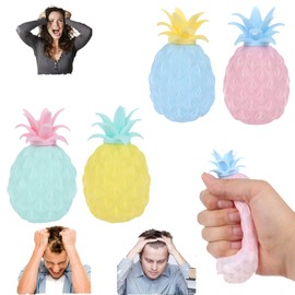 RUIYELE 4 Pieces Pineapple Stress Ball Yellow Fidget Toys Blue Pineapple Ventilation Ball Stress Relief Squishy Squeeze Ball Sensory Toy Gifts for Home & Office Summer Autism ADHD and Anxiety