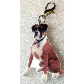 Boxer Dog Sitting Flat Acrylic Bag Purse Charm Dangle Zipper Pull Jewelry