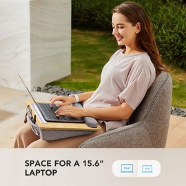 HUANUO Lap Laptop Desk - Portable Lap Desk with Pillow Cushion, Fits up to 15.6 inch Laptop, with Anti-Slip Strip & Storage Function for Home Office Students Use as Computer Laptop Stand - Light Wood