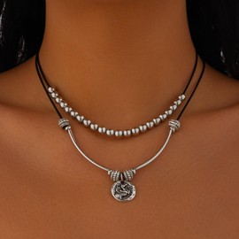 Boho Necklaces for Women Western Necklaces Stack Leather Necklace Vintage Turquoise Necklace Layered Star Cactus Cowboy Hat Necklace Western Jewelry Gift (Black-B)