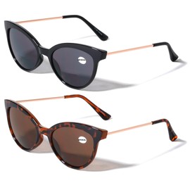 V.W.E. 2 Pairs Women Bifocal Reading Sunglasses Outdoor Reader Glasses Cateye Vintage Black Tortoise (1 Black 1 Tortoise, 1.25)