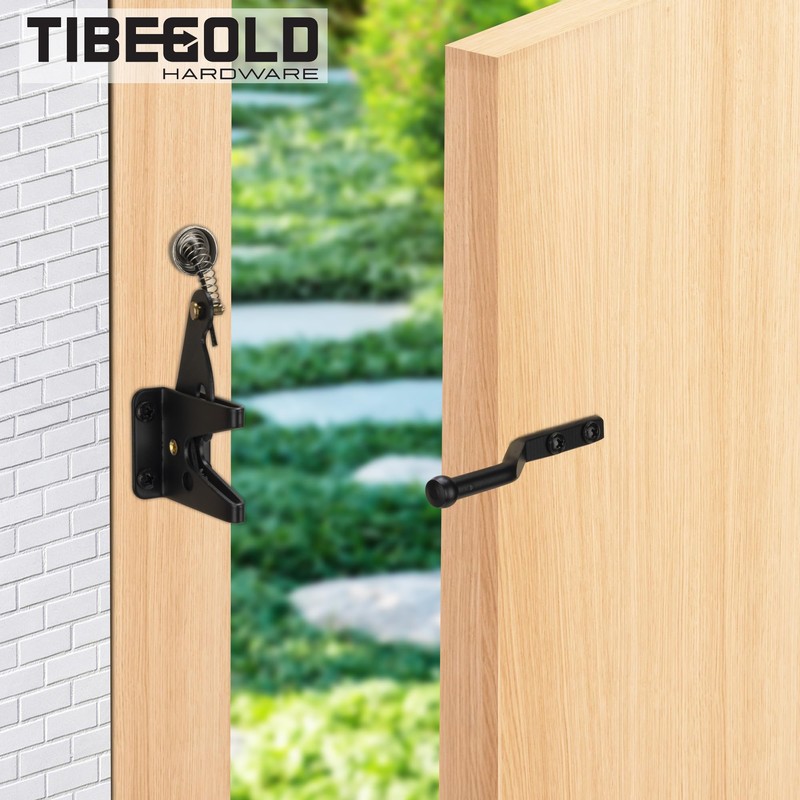TIBEGOLD Self Locking Gate Latch with Spring Cable Pull, Black