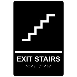 ComplianceSigns.com Exit Stairs Sign, ADA-Compliant Braille and Raised Letters, 9x6 inch White on Black Acrylic with Adhesive Mounting Strips