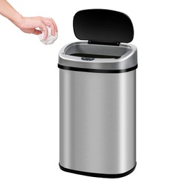 Hudada 13 Gallon Kitchen Trash Can Automatic Stainless Steel Garbage Can Touch Free Trash Can with Lid Motion Sensor Waste Bin for Kitchen Home Office Living Room Bedroom