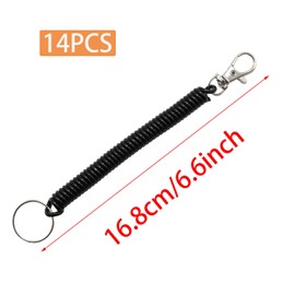 PINE & LINEN 14PCS Black Spiral Keychain, Anti-lost Safety Key Rings Stretchy Keychain, Retractable Spring Coil for Keys Wallet Cellphone/Important Items