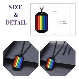 Feilok Mens Stainless Steel Necklace Chain 23" with Pendant Rainbow Black Dog Tag Pendant for Men Man