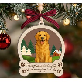 Golden Retriever Wooden Christmas Ornament - 3 Layer Dog Keepsake - Pet Memorial Gift for Dog Lovers - Merry Christmas Décor - 3x4 Inch Wood Ornament