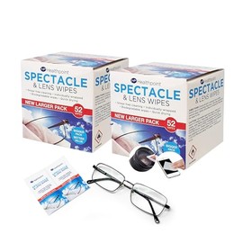 Healthpoint 104 Pack Spectacle and Lens Wipes - Gentle, Individually Wrapped Wipes for Streak-Free Cleaning of Glasses, Cameras, Binoculars, and Smartphone Screens - (2 x Packs of 52)