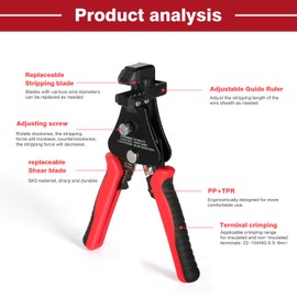 Jadeshay Wire Stripper, Connection Crimper Multifunctional Wire Stripping Tool Crimping Tool Cable Cutter 2.5/4/6 mm² for Electricians, Circuits, Repair of Distribution Boxes