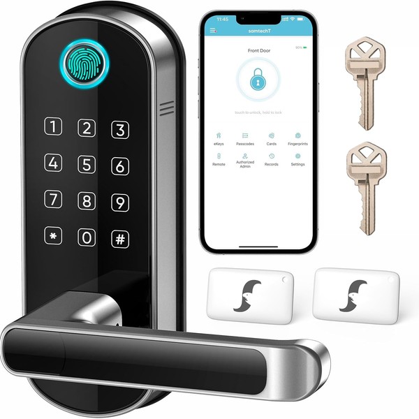 samtechT Smart Lock, Keyless Entry Door Lock, Smart Door Lock, Fingerprint Door Lock, Smart Door Lock with Handle, Digital Door Lock, Smart Lock for Front Door, Bluetooth Electronic Door Lock