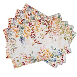 Fall Eucalyptus Leaf Table Placemats Set of 4, Colorful Leaves Heat-Resistant Tabletop Place Mats 12x18 Inch Autumn Seasonal Outdoor Table Mats Decorations for Party Dining Kitchen