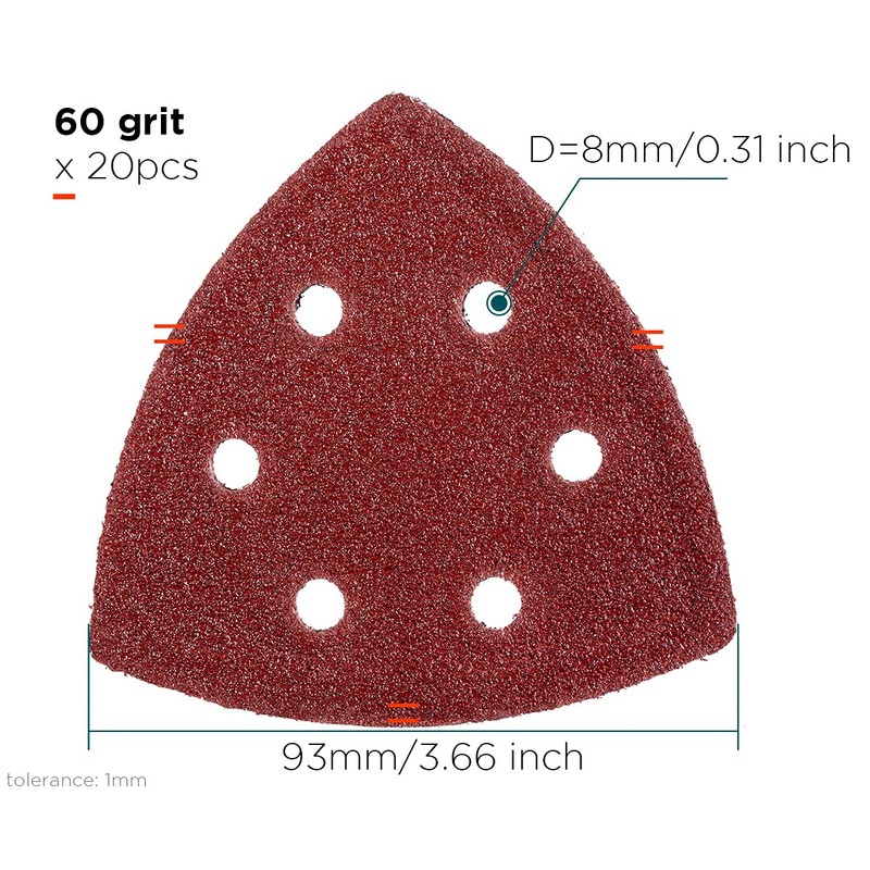 YoiYee 60 Grit Delta Sanding Sheet, Hook and Loop Triangle