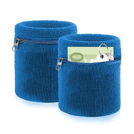 KEQAR 2pcs Zip Wrist Pouch, Sport Fitness Basketball Wrist Strap, Running Sweat Towel, Wrist Wallet mit Reißverschluss Tasche für Schlüssel (Blau)