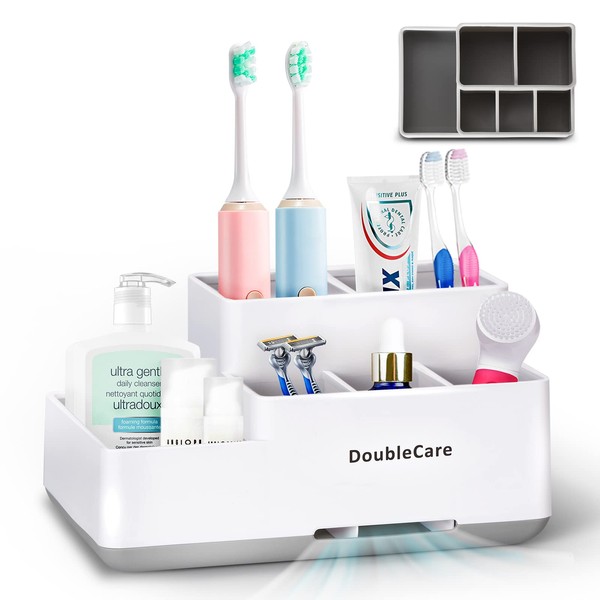 White Toothbrush Holder with Anti-Slip Bathroom Organizer Countertop Removable for Easy Cleaning Multifunctional Storage Dressing Table Organizer White