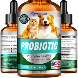 Premium Probiotics for Dogs, Cats - Digestive Enzymes & Prebiotics Supplement - Helps to Relieve Diarrhea, Vomiting, Upset Stomach, Gas, Constipation & Bad Breath - Supports Digestive System - 2 Fl Oz