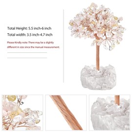 Nupuyai Handmade Healing Rose Quartz & Citrine & Rock Quartz Crystal Tree with Rock Quartz Cluster, Energy Stone Bonsai Money Tree Desktop Decor for Fengshui and Good Luck