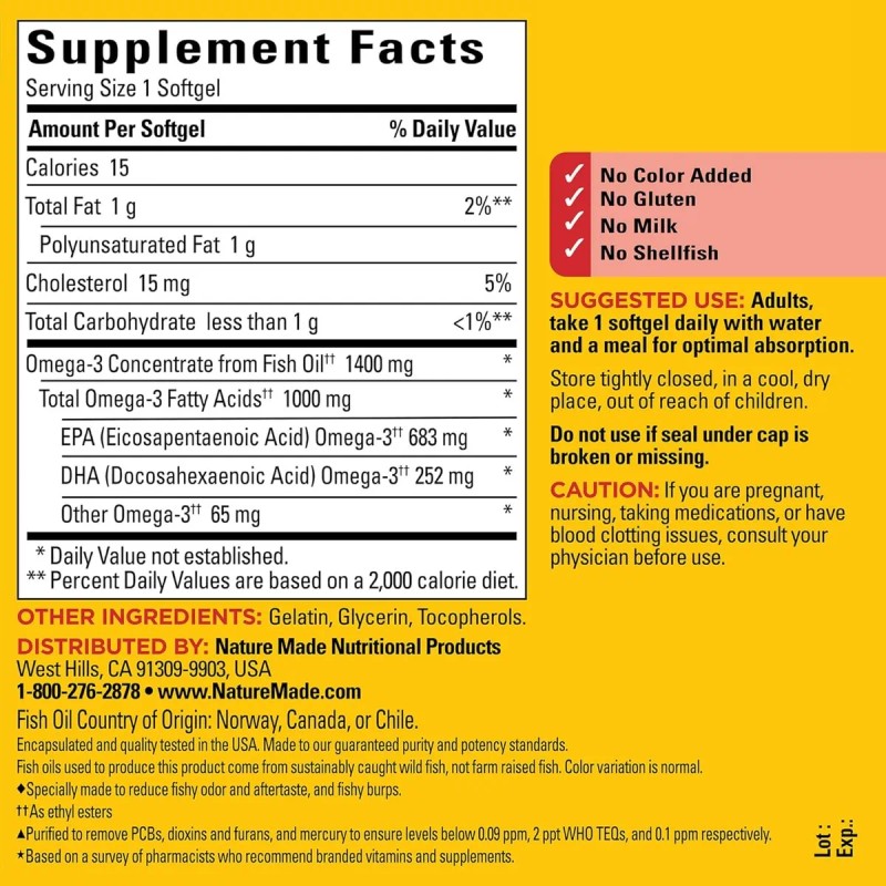 Aceite De Pescado Omega 3 Nature Made 1000 Mg 90