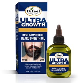 Difeel Mens Ultra Growth Basil and Castor Beard Oil 2.5 oz. - Natural Beard Oil for Hair Growth