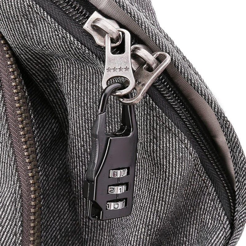 Black Zinc Alloy Three-Wheel Mini Code Lock Luggage Zipper Lock